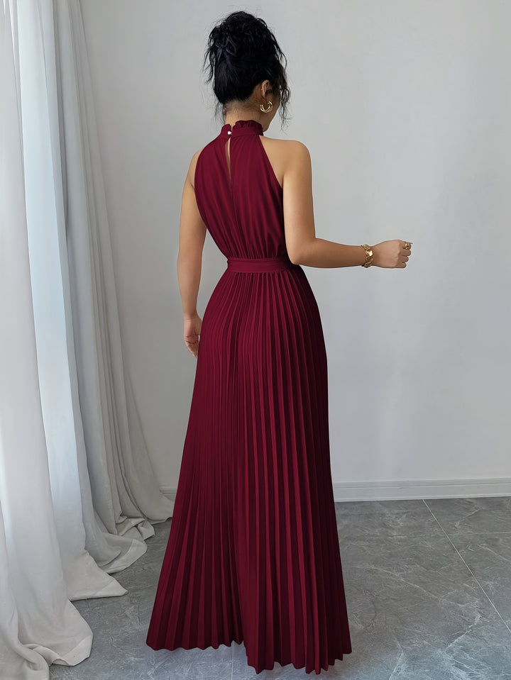 Rose - Sleeveless Pleated Waist-cinching Maxi Dress