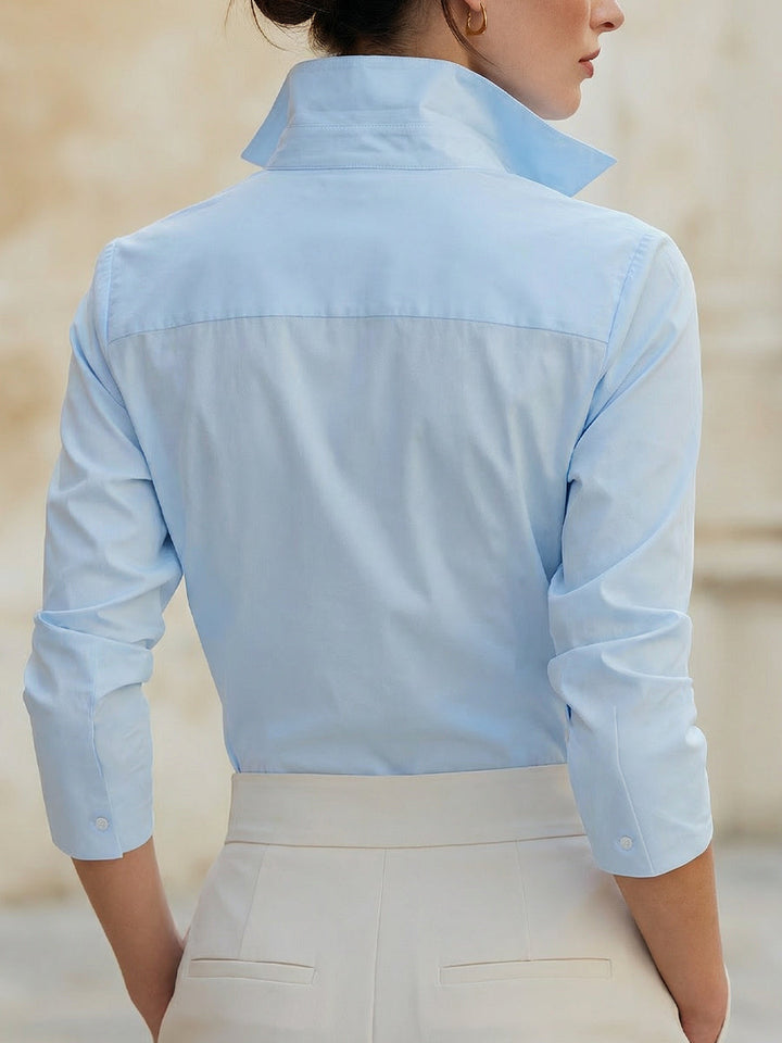 Sofia - Wrap-Front Tailored Blue Blouse