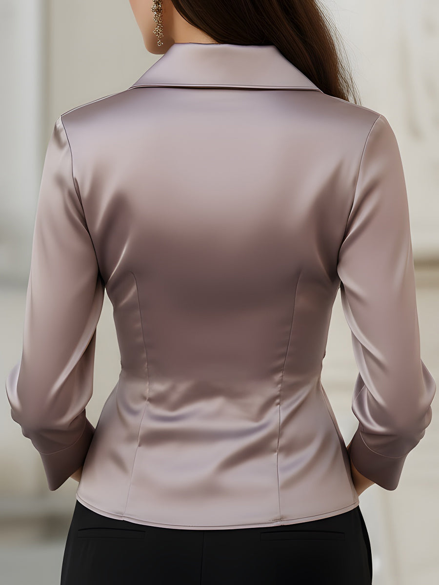 Rose - Satin Asymmetric Draped Wrap Blouse