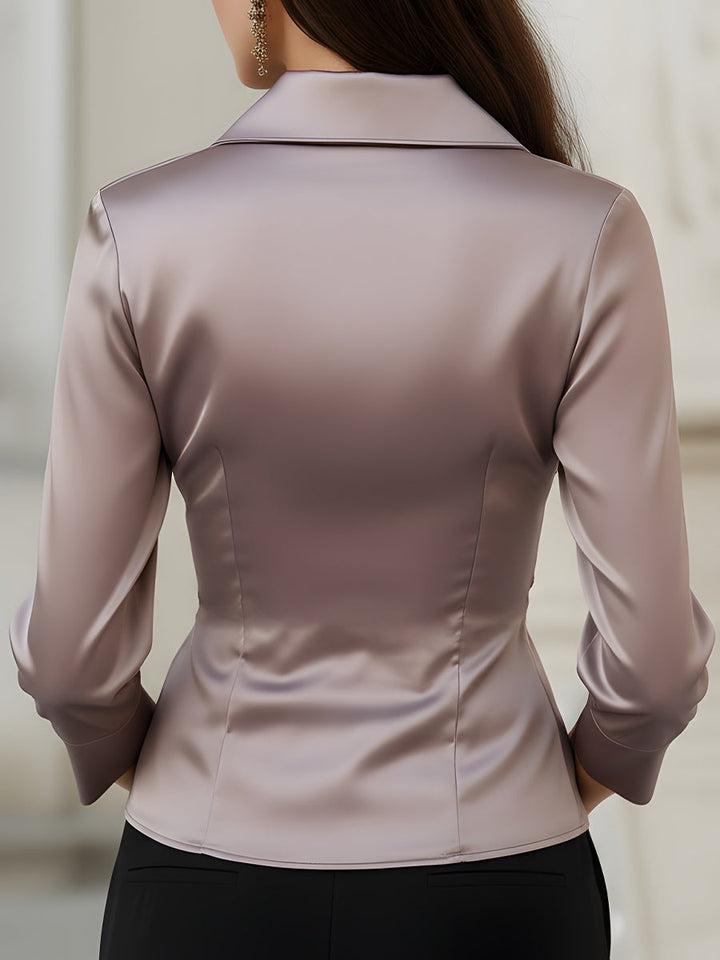 Rose - Satin Asymmetric Draped Wrap Blouse