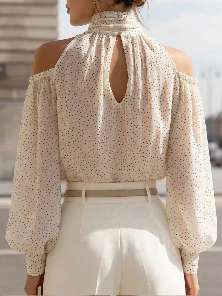 Verena - Polka Dot Cold-Shoulder Chiffon Blouse
