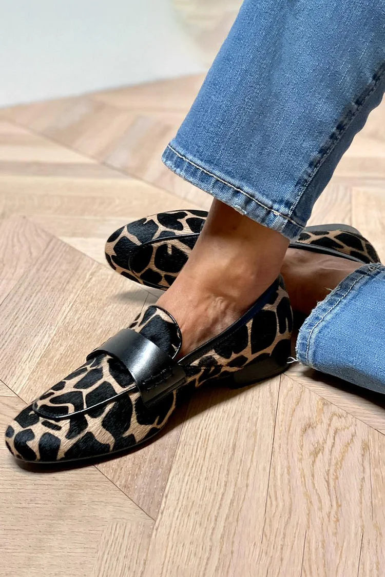 Laura - Womens Animal Print Loafers With Black Strap