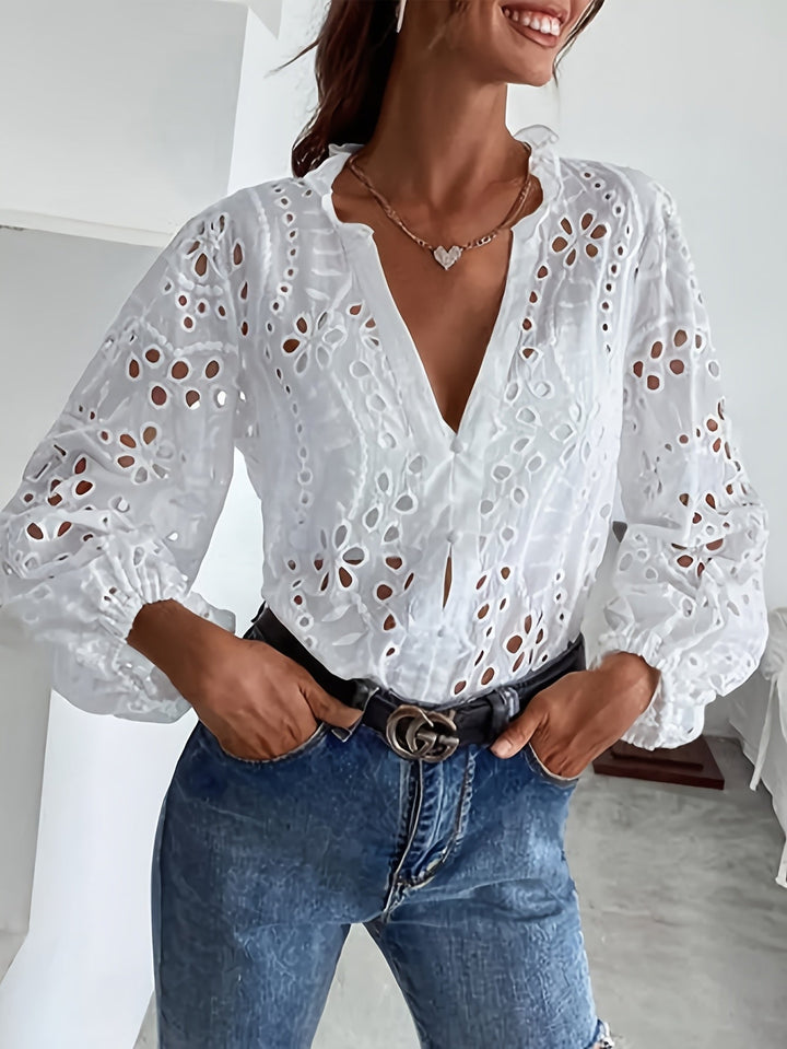 Elise - White Floral Long-Sleeve Blouse
