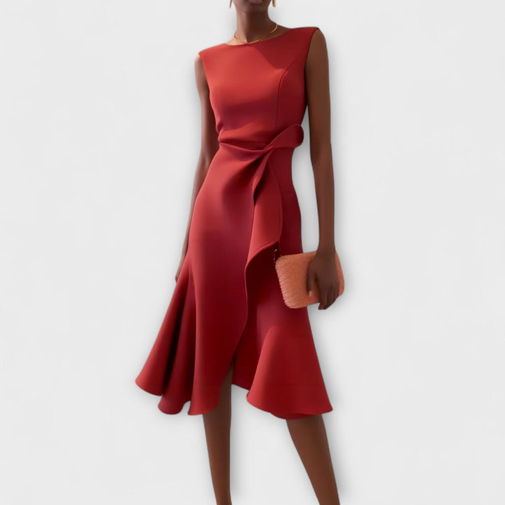 Eleanor - Women’s Draped Asymmetric Midi Dress