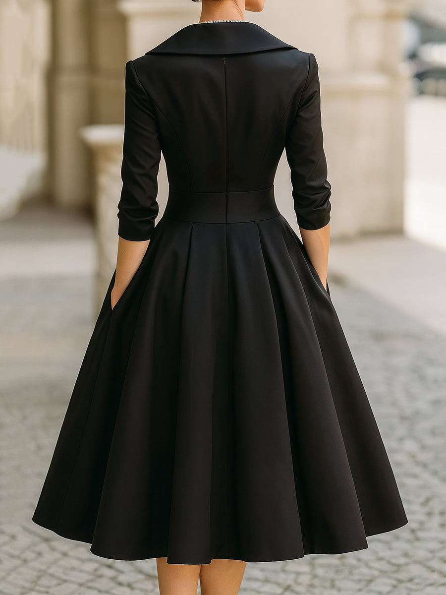 Reece - Elegant Collared Formal Midi Dress