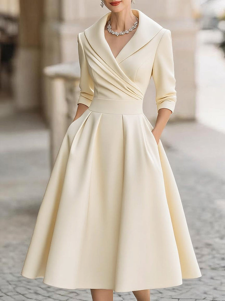 Reece - Elegant Collared Formal Midi Dress