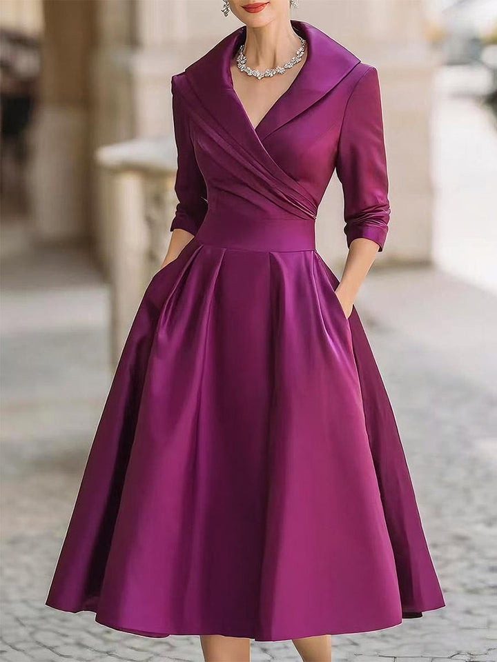 Reece - Elegant Collared Formal Midi Dress