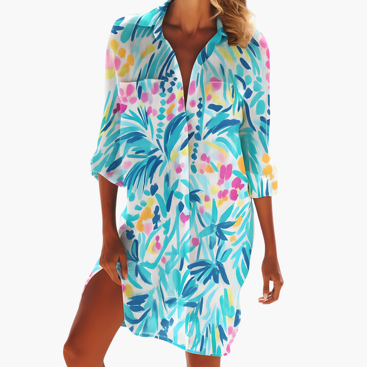Lara - Spring Shirt Dress with Long Sleeves and Button Placket