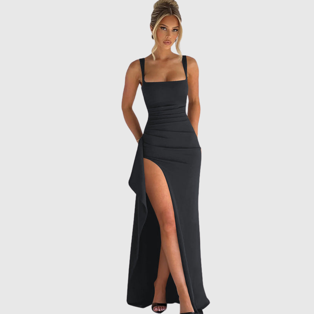 Cell - Chic Formal Slip Maxi Dress With Open Back