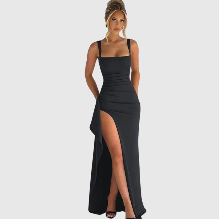 Cell - Chic Formal Slip Maxi Dress With Open Back
