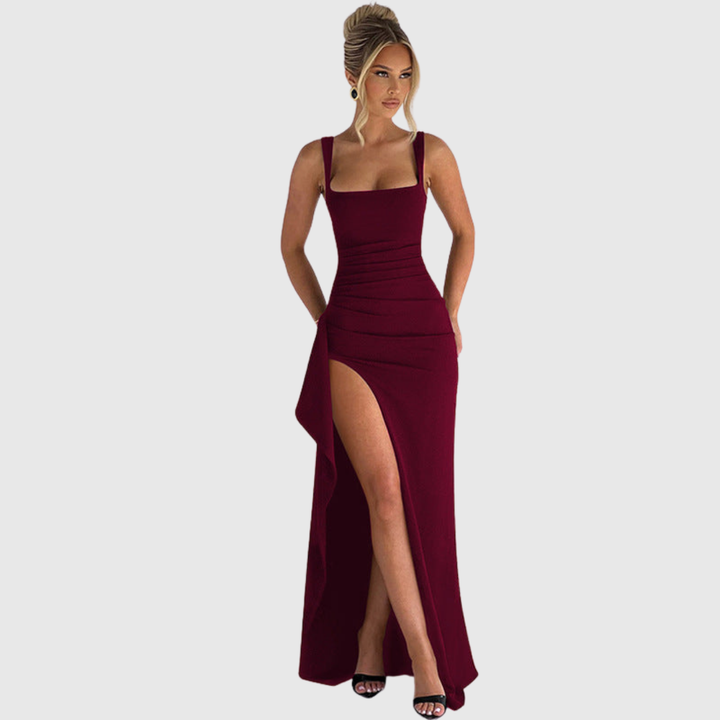 Cell - Chic Formal Slip Maxi Dress With Open Back