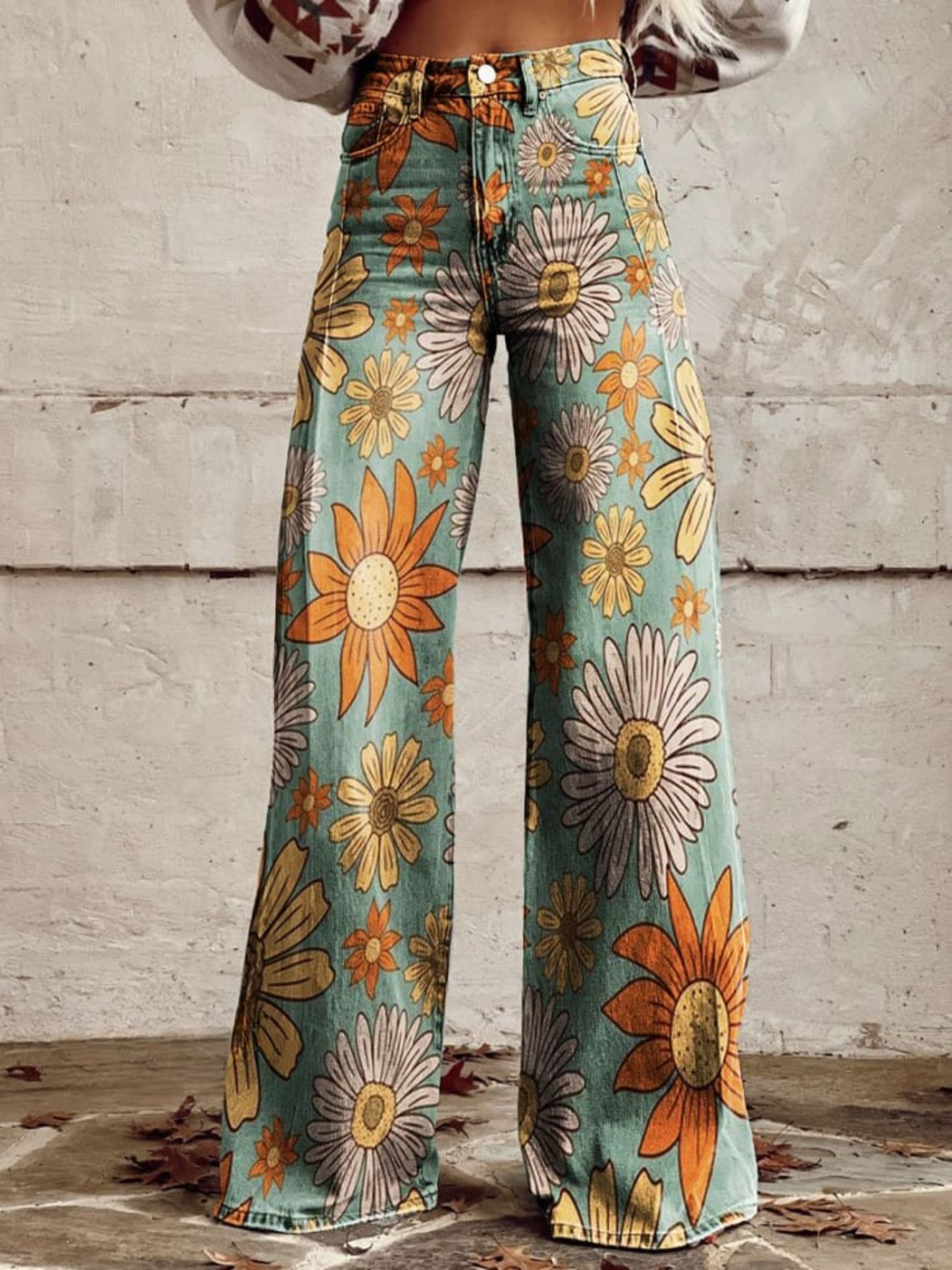 Eleanor - Wide Leg Jeans with Bold Floral Print for Women