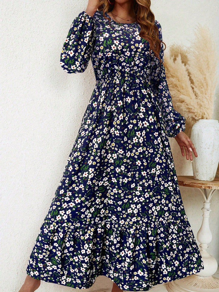 Flora - Chic Floral Print Smocked Waist Maxi Dress