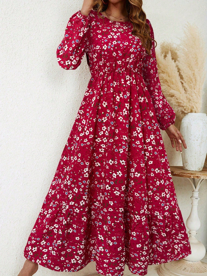 Flora - Chic Floral Print Smocked Waist Maxi Dress