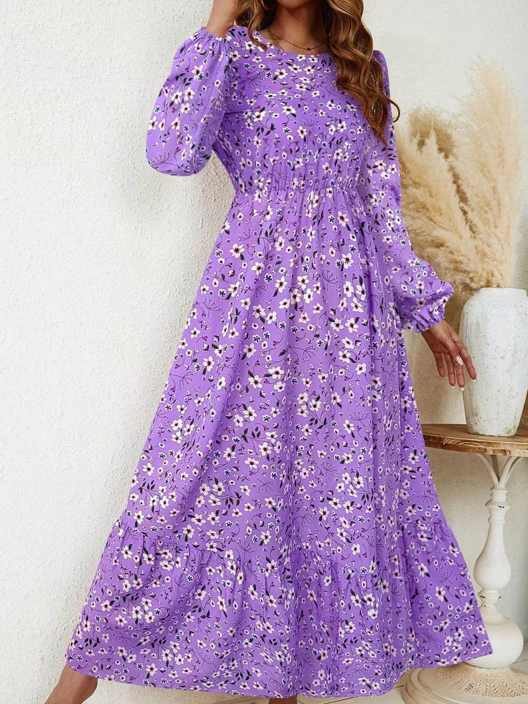 Flora - Chic Floral Print Smocked Waist Maxi Dress
