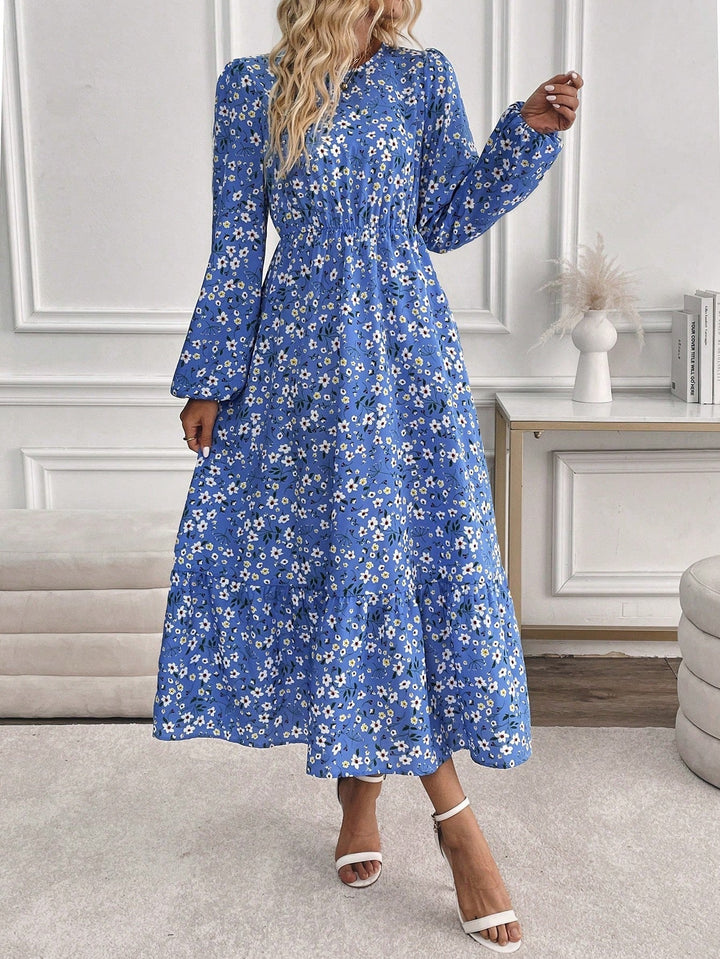 Flora - Chic Floral Print Smocked Waist Maxi Dress