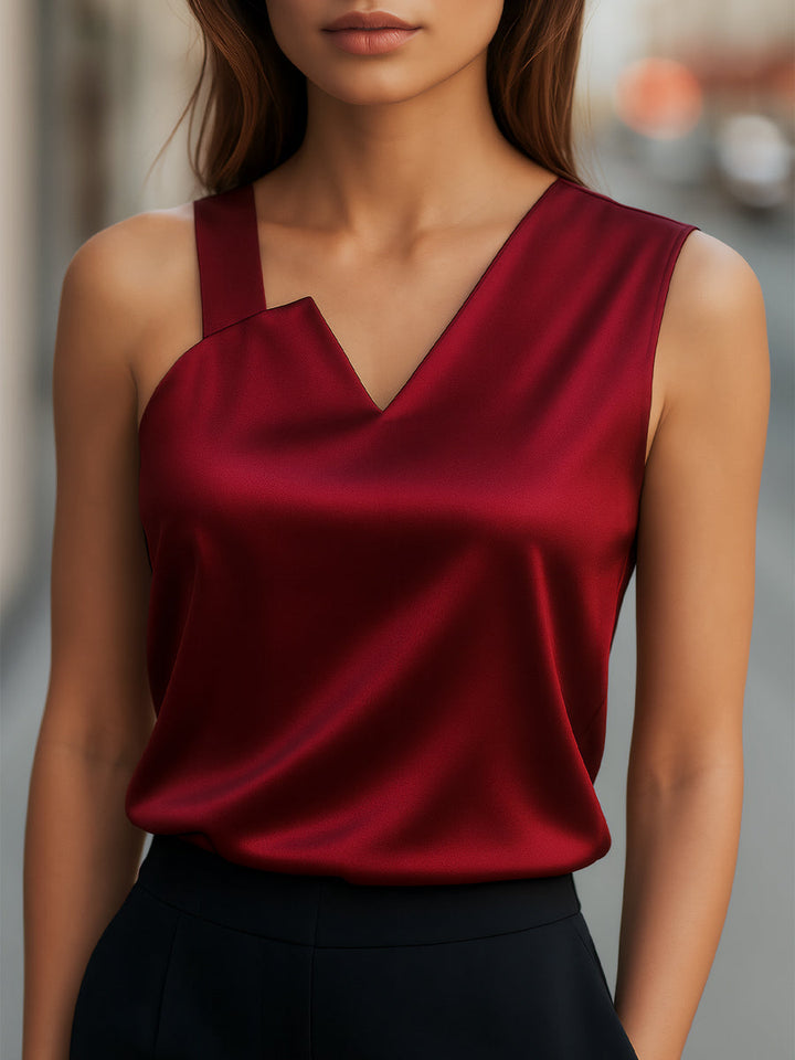 Dora - Elegant Asymmetrical Neck Satin Blouse