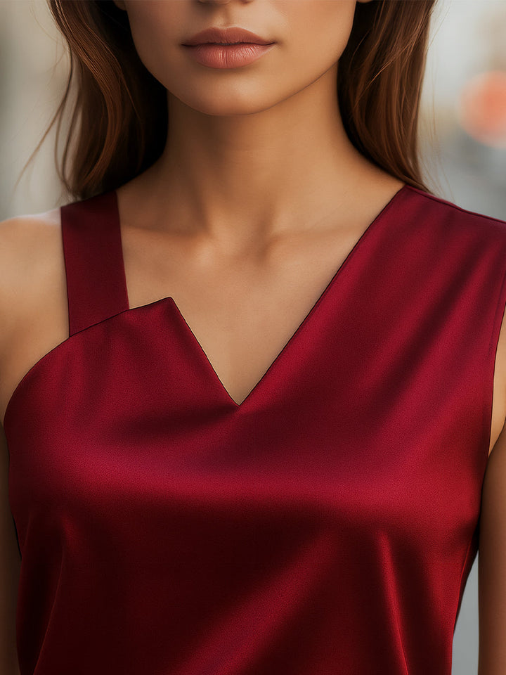 Dora - Elegant Asymmetrical Neck Satin Blouse