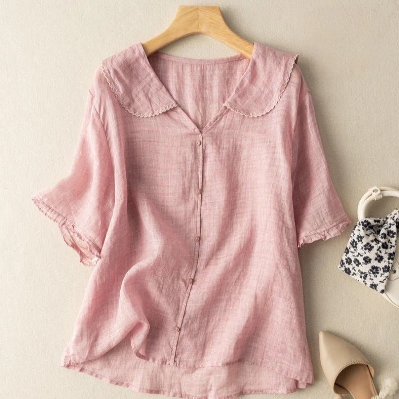 Kristi - Vintage V-Neck Summer Blouse