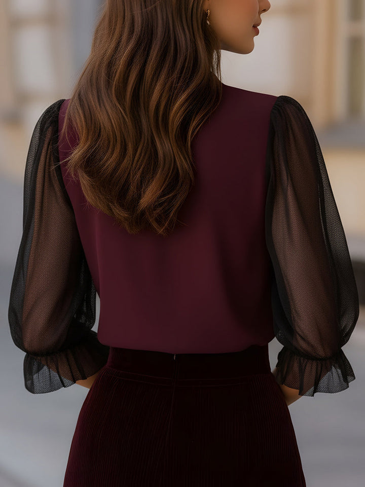 Susan - Sheer Puff Sleeve Button-Up Blouse