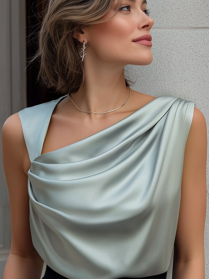 Madie - Elegant Sleeveless Satin Draped Neck Blouse