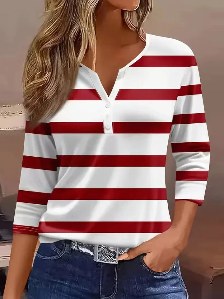 Amelia - Striped V-Neck Long Sleeve Top