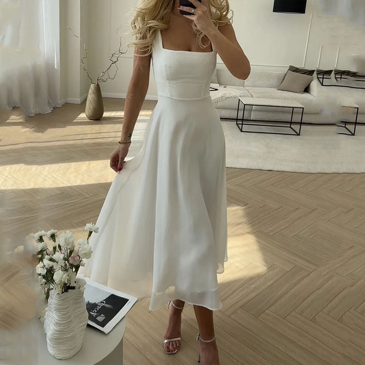 Hannah - Women Wedding Guest Elegant Square Midi Dress