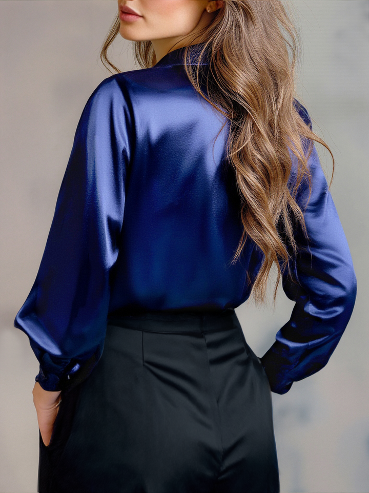 Monie - Elegant Black Satin Long Sleeves Blouse