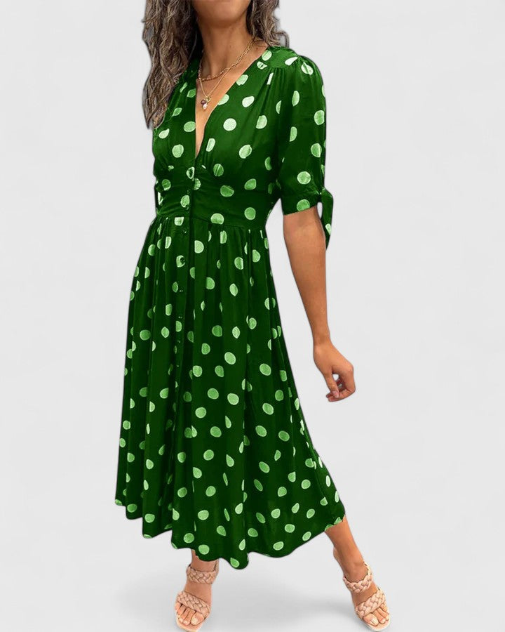 Colette - Sophisticated Polka Dot Maxi Dress