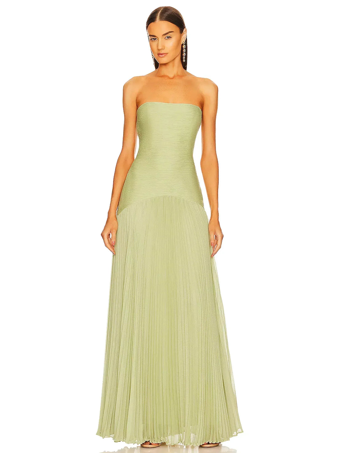 Sage - Strapless Formal Pleated Maxi Dress