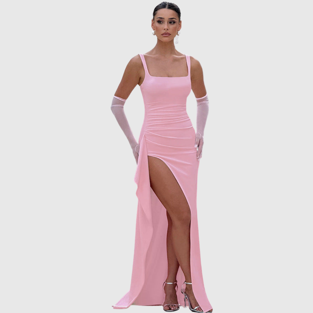 Cell - Chic Formal Slip Maxi Dress With Open Back