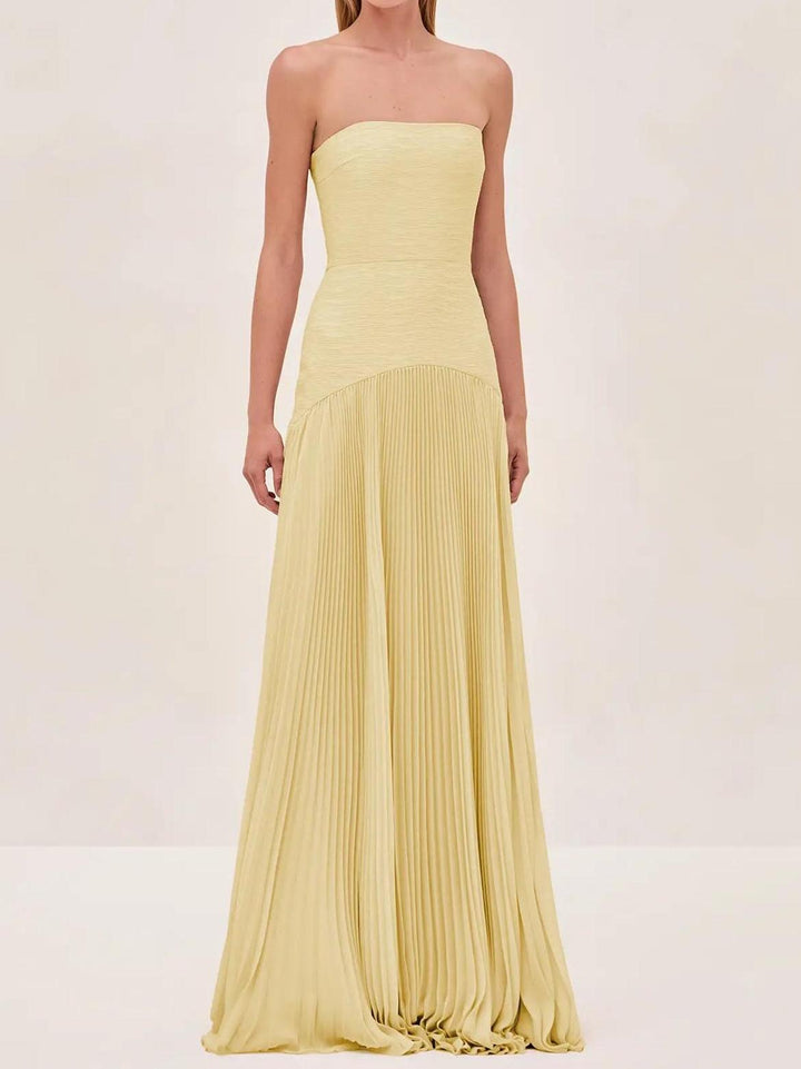 Sage - Strapless Formal Pleated Maxi Dress