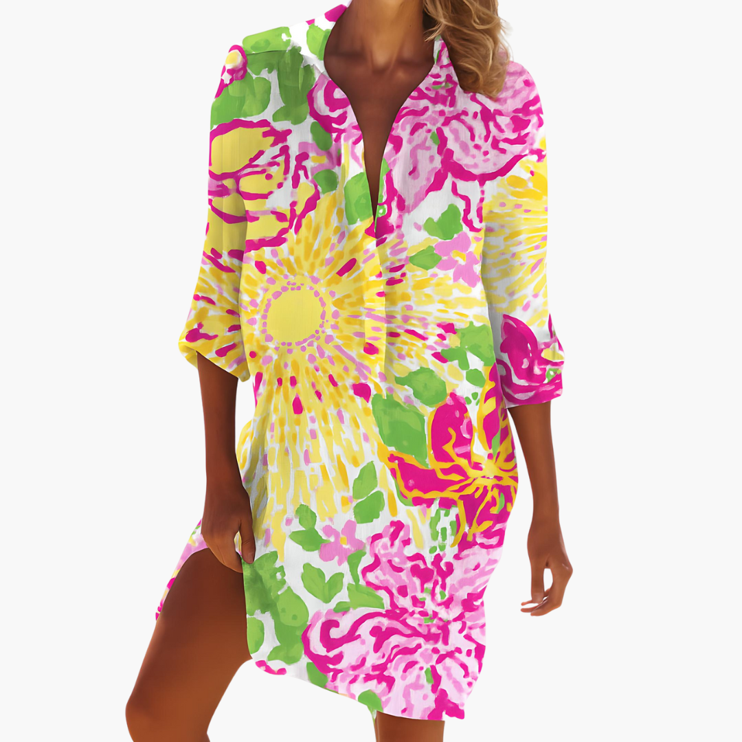 Lara - Spring Shirt Dress with Long Sleeves and Button Placket