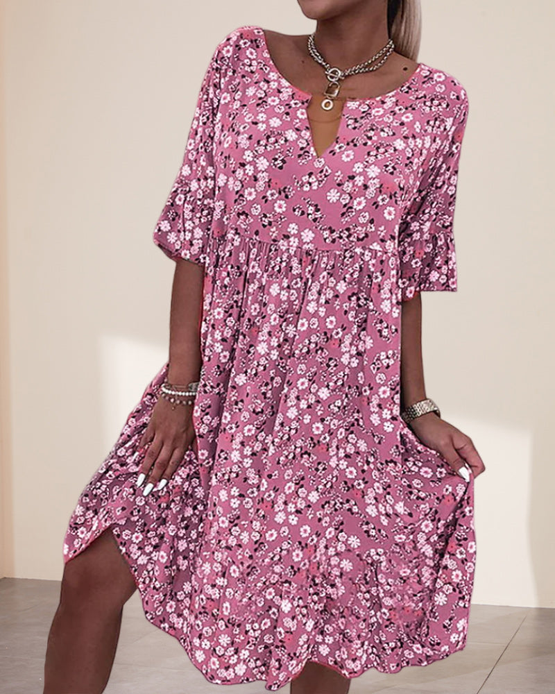 Stella - Women Floral Short Sleeve Midi Dress