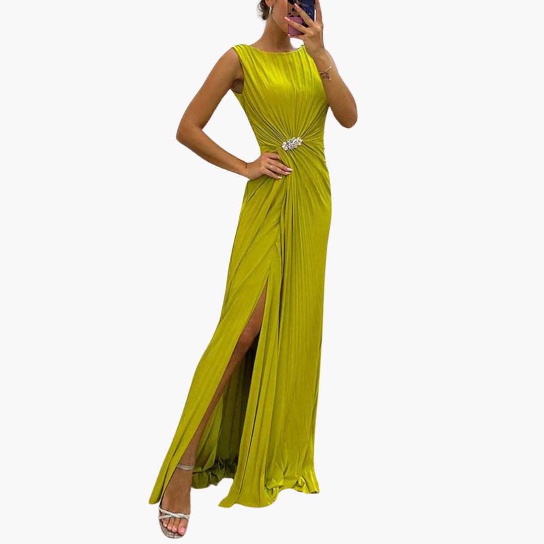 Sky - Elegant Pleated Maxi Dress With Slit