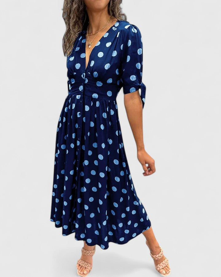Colette - Sophisticated Polka Dot Maxi Dress