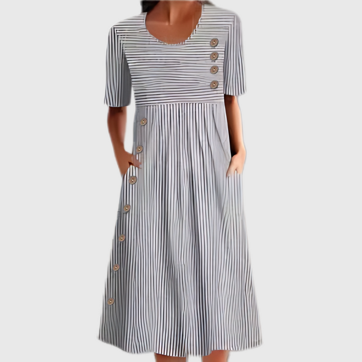 Kay - Striped Summer Midi Dress With Buttons