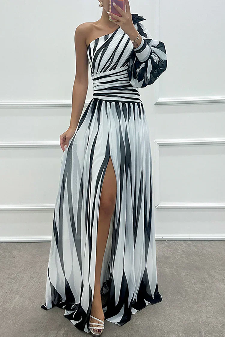 Bonnie - Formal Striped One Shoulder Maxi Dress