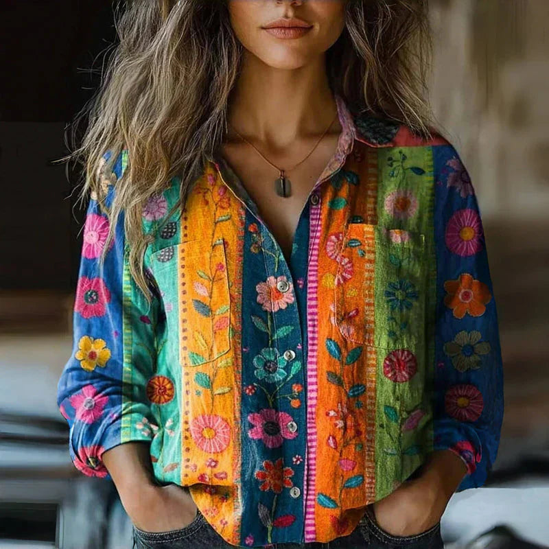 Rebecca - Bohemian Pattern V-Neck Blouse