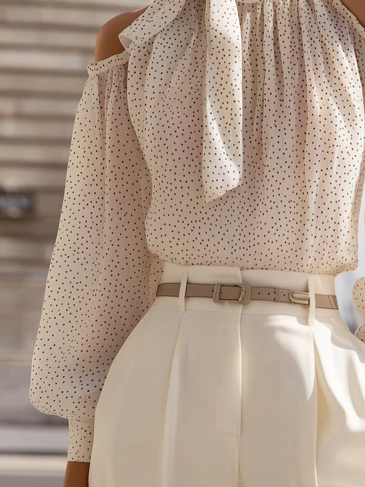 Verena - Polka Dot Cold-Shoulder Chiffon Blouse