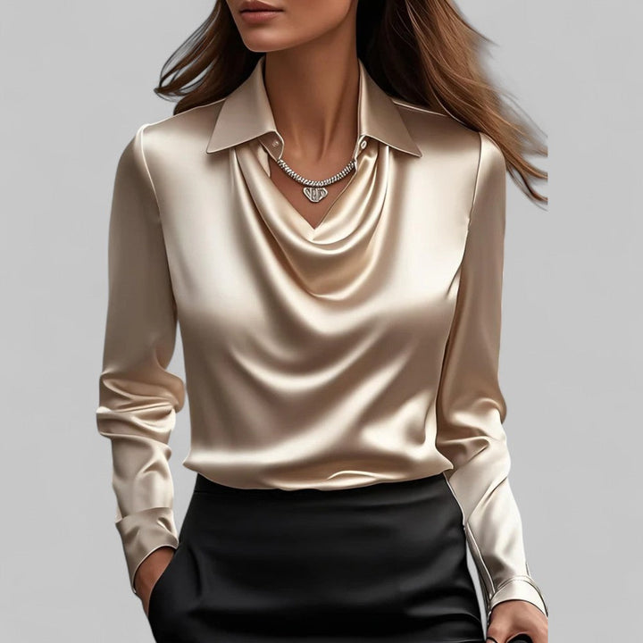 Rose | Women Draped Neck Long Sleeve Satin Blouse