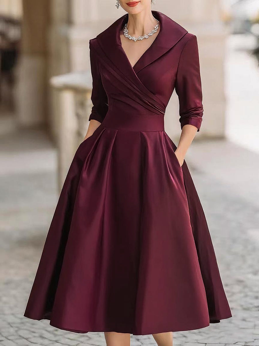 Reece - Elegant Collared Formal Midi Dress