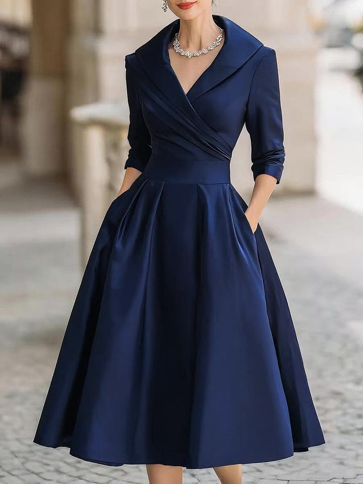 Reece - Elegant Collared Formal Midi Dress