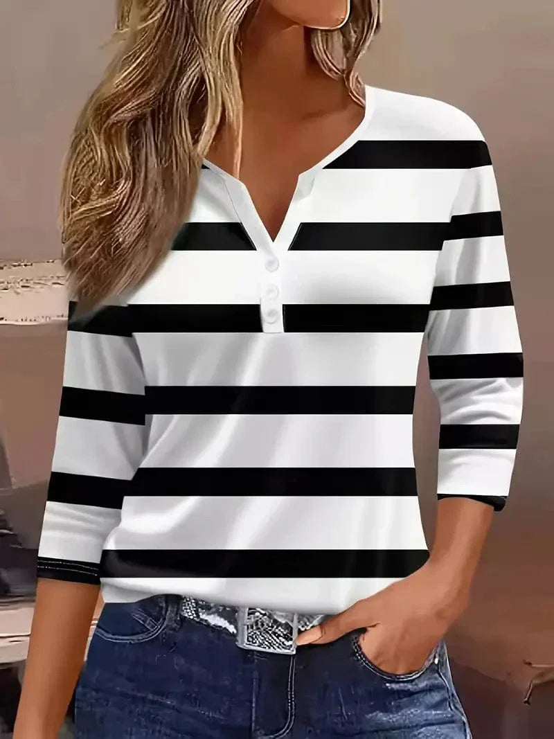 Amelia - Striped V-Neck Long Sleeve Top