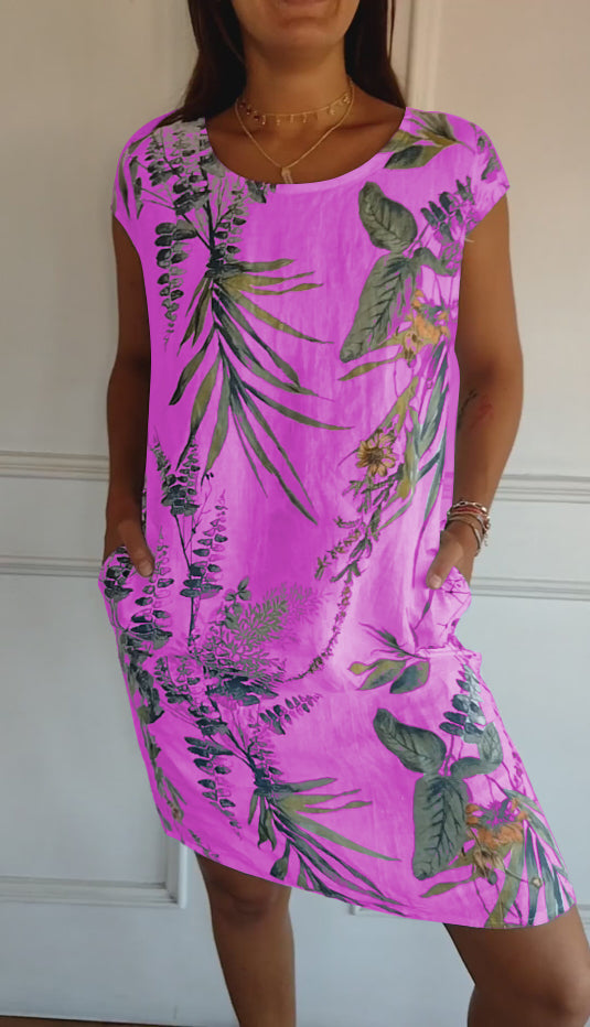 Marilyn - Comfortable Round Neck Floral Dress