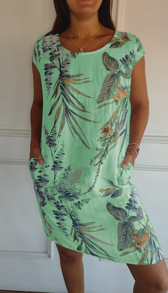 Marilyn - Comfortable Round Neck Floral Dress