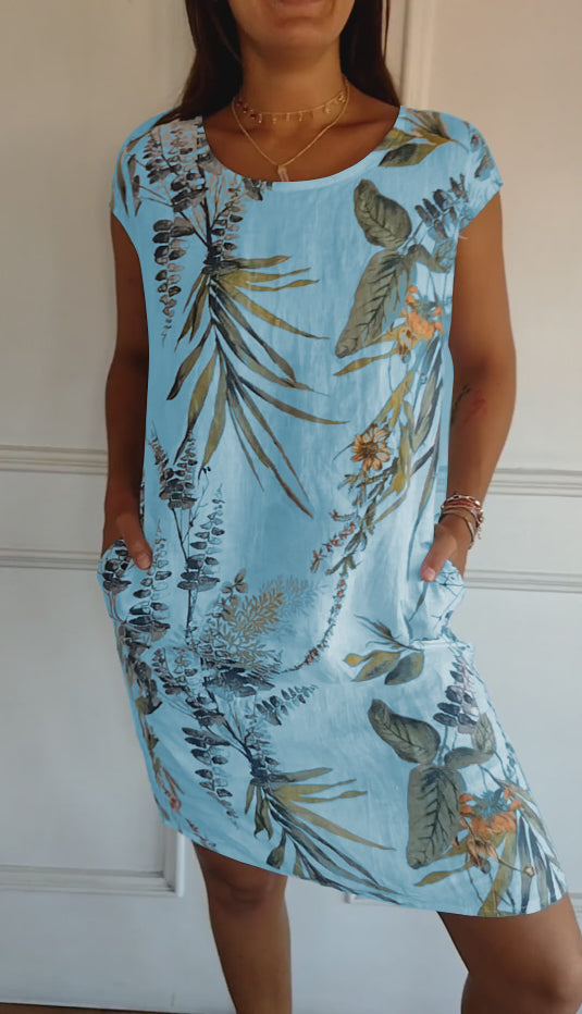 Marilyn - Comfortable Round Neck Floral Dress