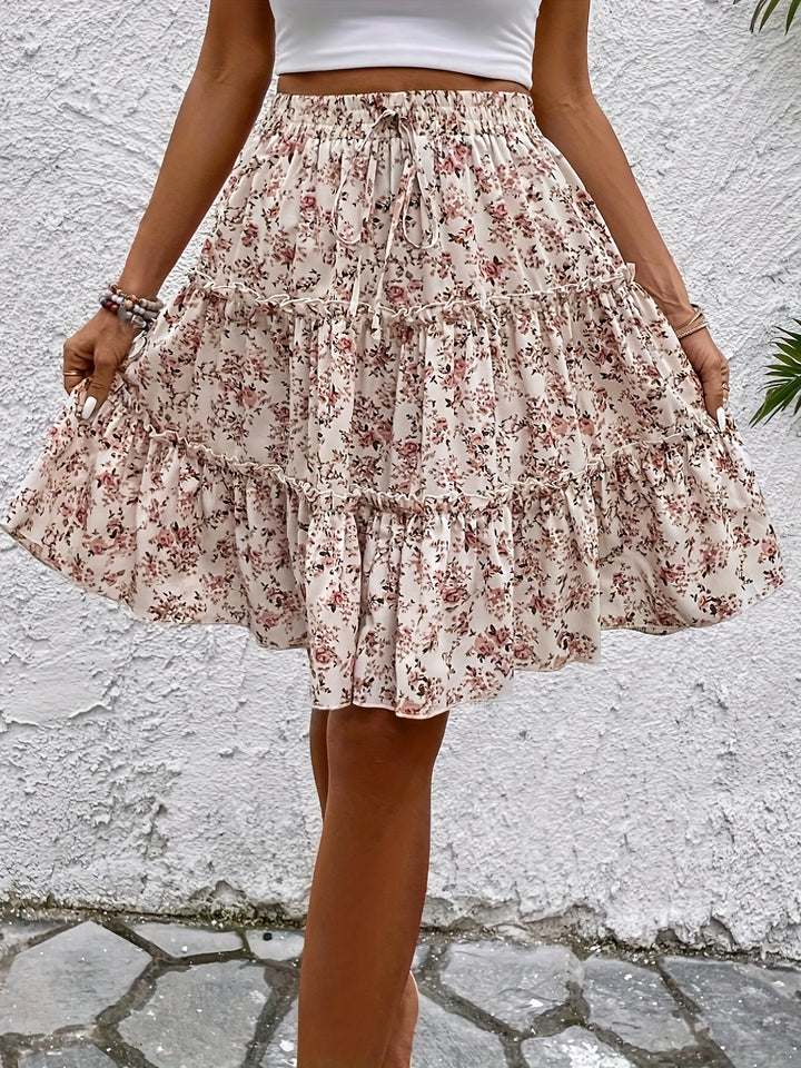 Luna - Women’s Floral Elastic Waist Midi Skirt