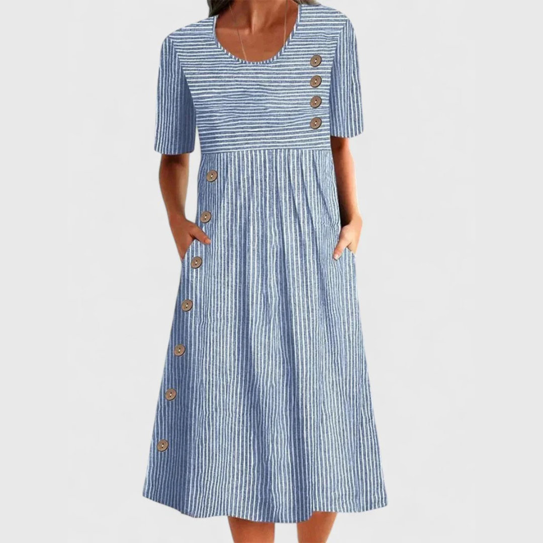 Kay - Striped Summer Midi Dress With Buttons