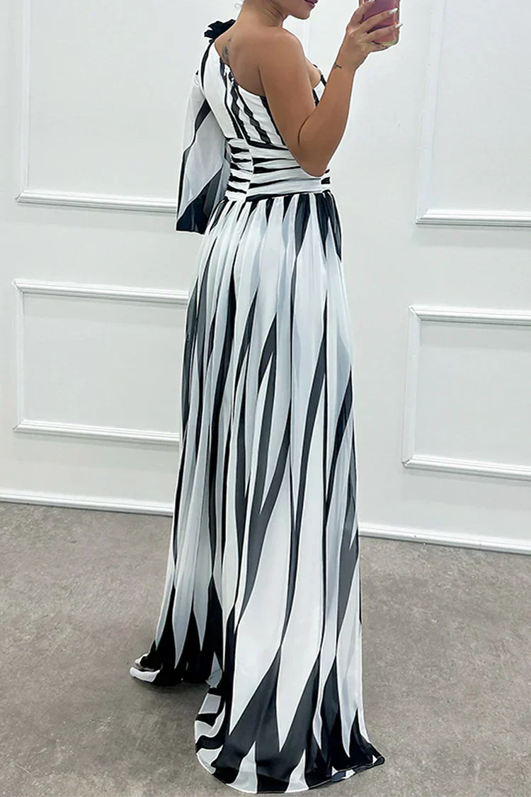 Bonnie - Formal Striped One Shoulder Maxi Dress